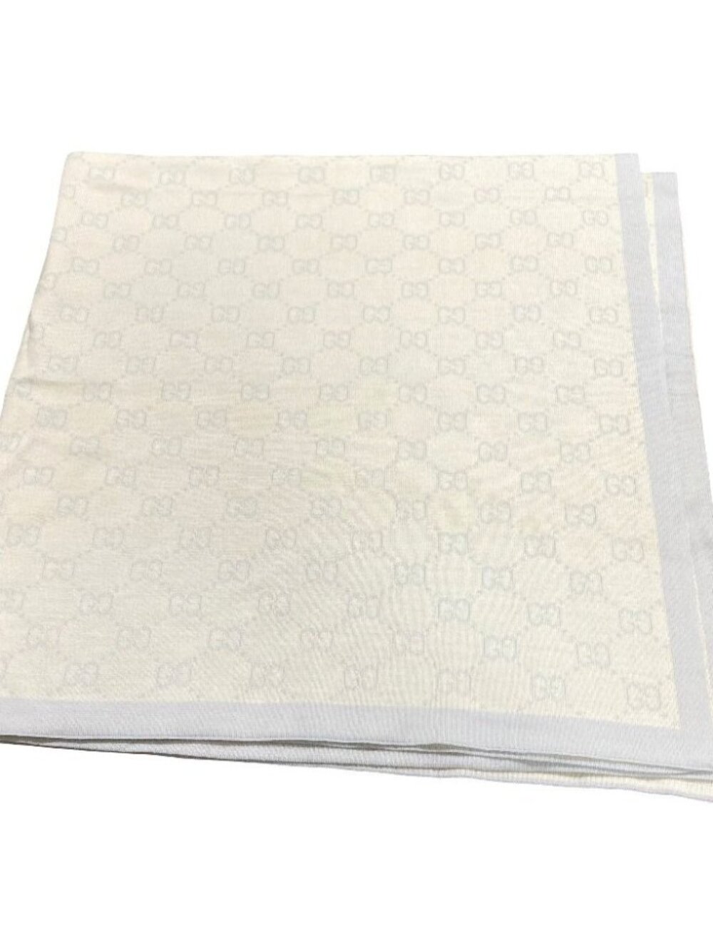 Gucci GG Pattern Wool Knit Scarf Light Blue Beige